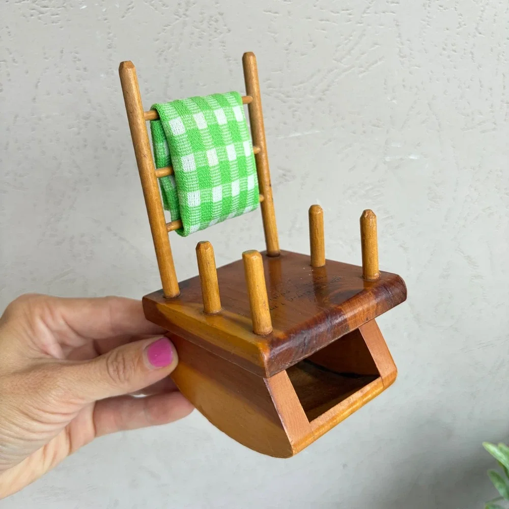 Vintage Carlsbad Caverns Wooden Rocking Chair Pin Cushion and Bobbin Holder